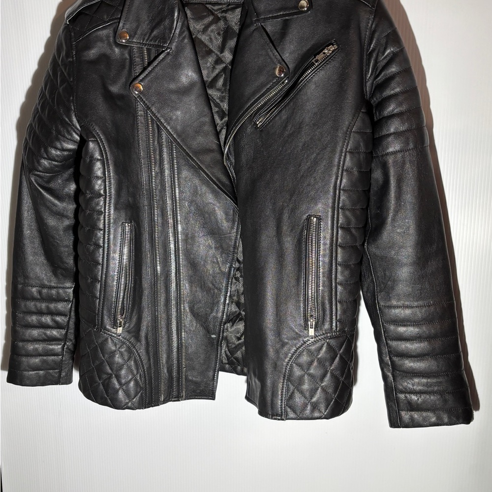 Leather Black Quilted Jacket size medium